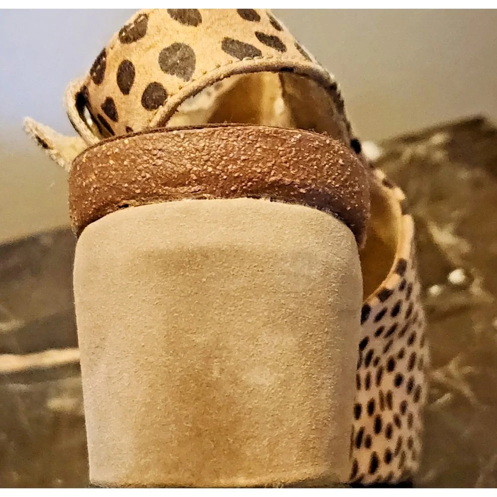 Axxiom Cheetah Print Cushiones Wedge Sandals in Blk & Tan Sling Back in Size 8